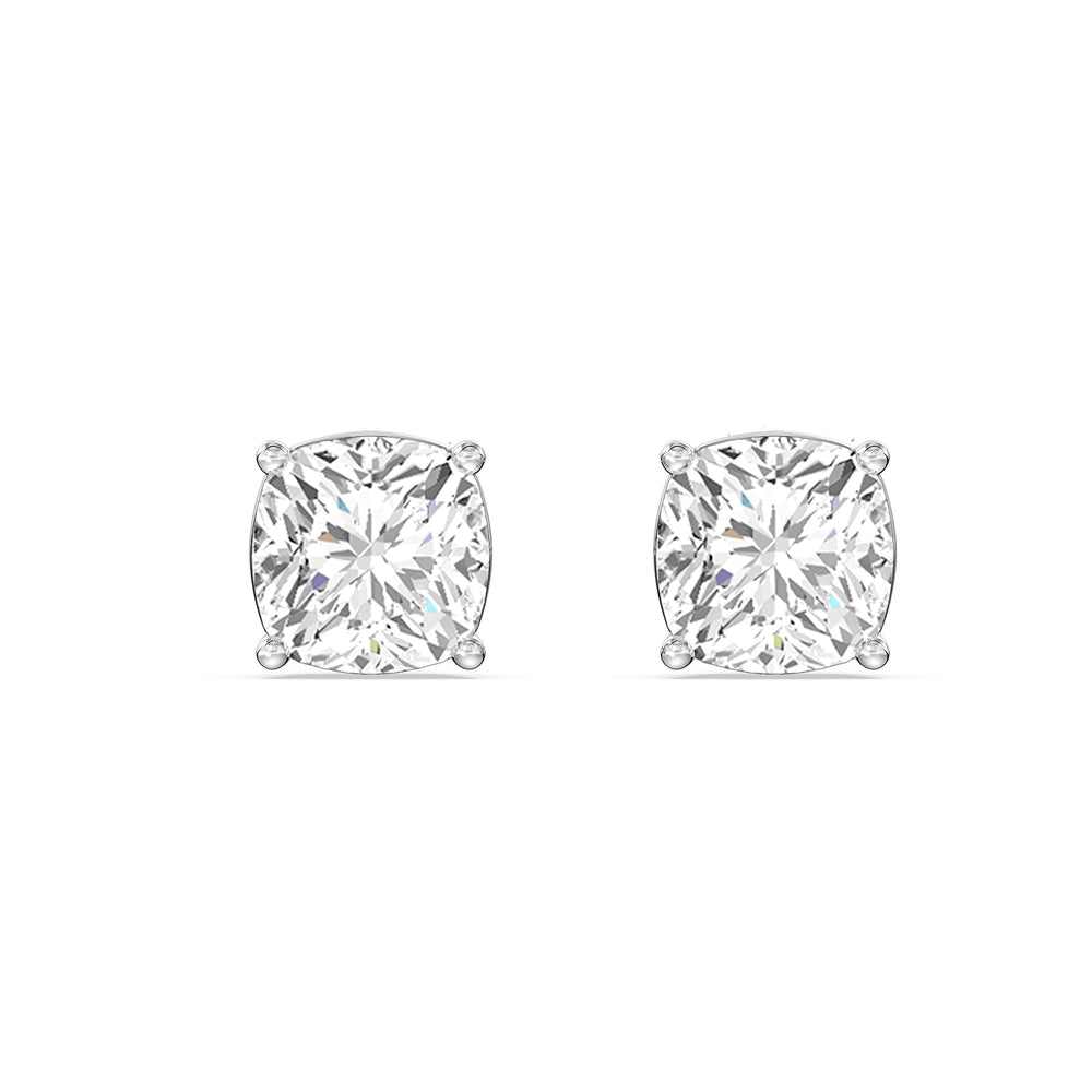 Classic Cushion Stud Earrings with 14KT White Gold / Lab / 1 Cut Diamond in 14KT White Gold / Lab / 1 view 4
