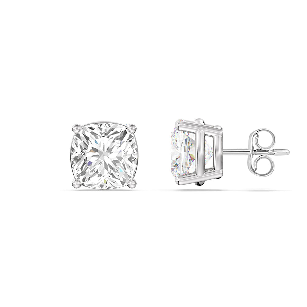 Classic Cushion Stud Earrings with 14KT White Gold / Lab / 1 Cut Diamond in 14KT White Gold / Lab / 1 view 5
