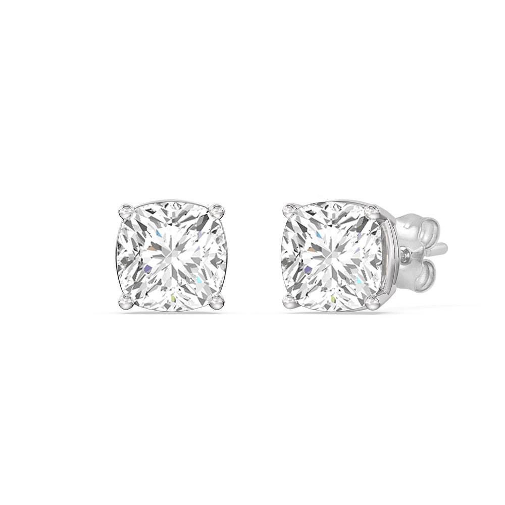 Classic Cushion Stud Earrings with 14KT White Gold / Lab / 1 Cut Diamond in 14KT White Gold / Lab / 1 view 1
