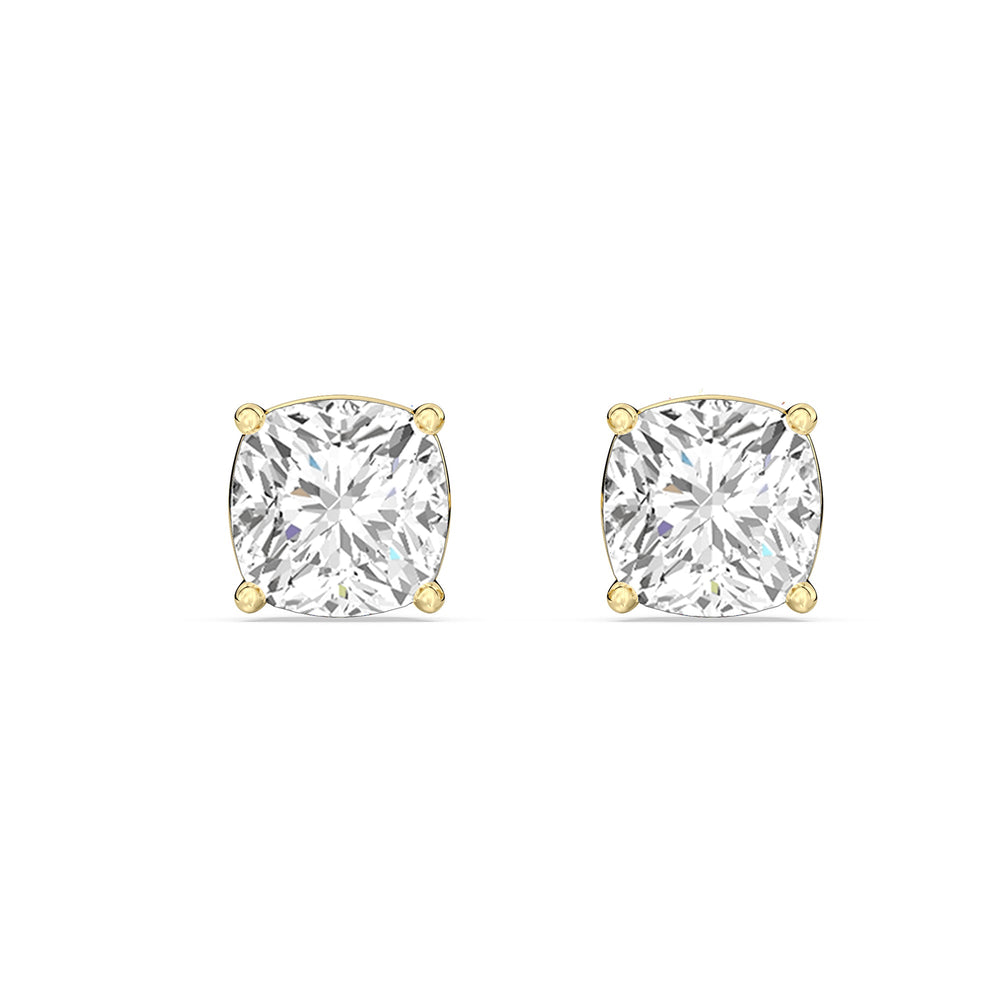Classic Cushion Stud Earrings with 14KT Yellow Gold / Lab / 1 Cut Diamond in 14KT Yellow Gold / Lab / 1 view 4
