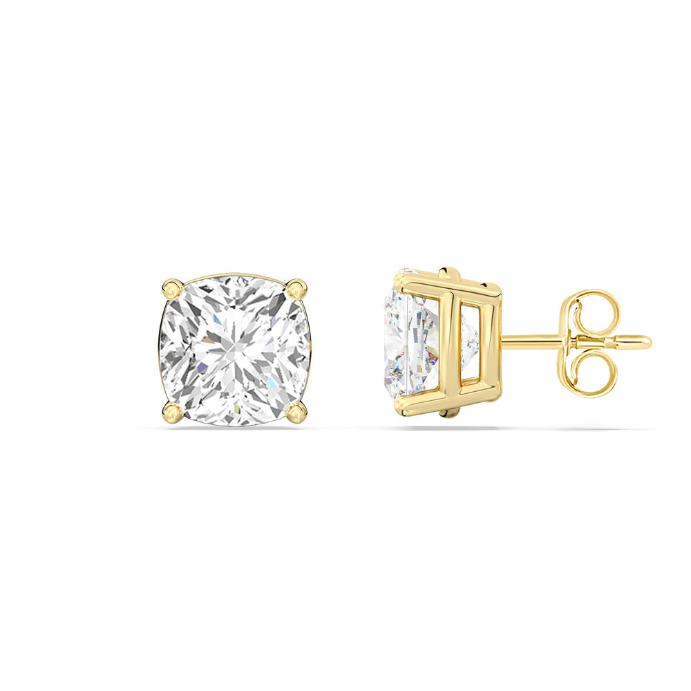 Classic Cushion Stud Earrings with 14KT Yellow Gold / Lab / 1 Cut Diamond in 14KT Yellow Gold / Lab / 1 view 5
