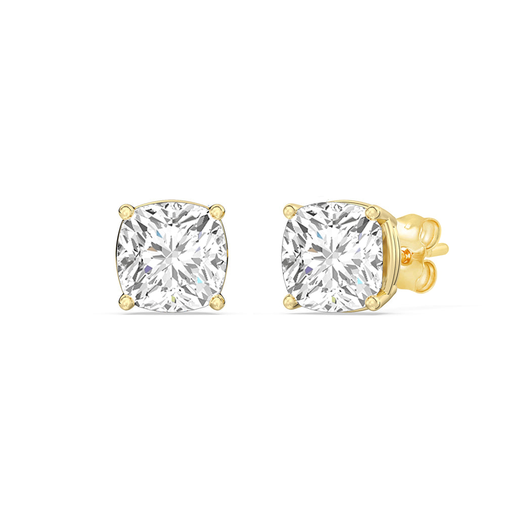 Classic Cushion Stud Earrings with 14KT Yellow Gold / Lab / 1 Cut Diamond in 14KT Yellow Gold / Lab / 1 view 1
