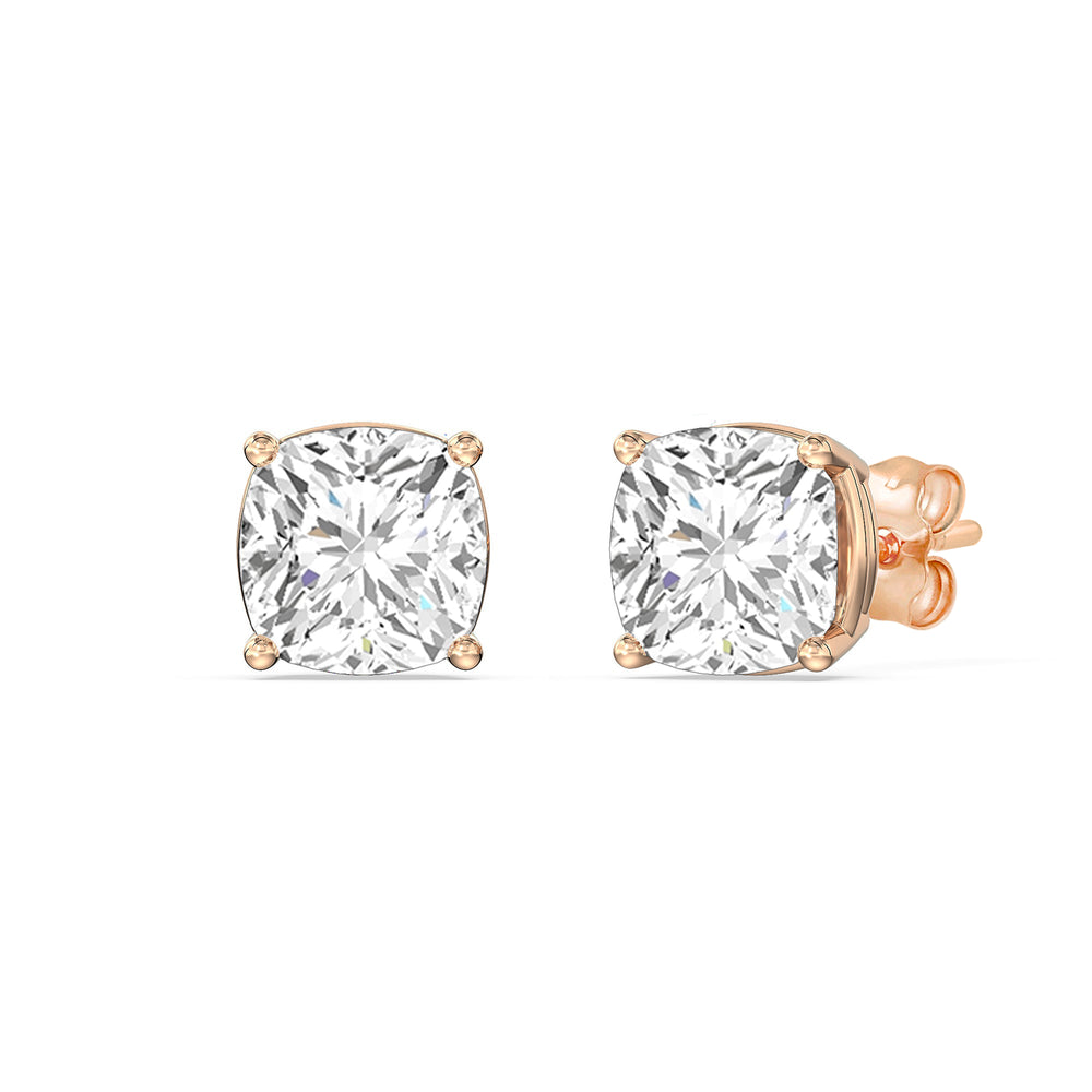 Classic Cushion Stud Earrings with 14KT Rose Gold / Lab / 1 1/2 Cut Diamond in 14KT Rose Gold / Lab / 1 1/2 view 1
