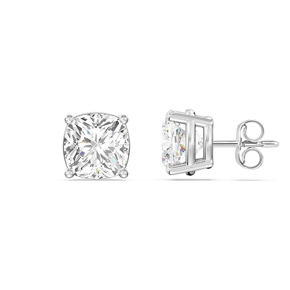Classic Cushion Stud Earrings with 14KT White Gold / Lab / 1 1/2 Cut Diamond in 14KT White Gold / Lab / 1 1/2 view 5
