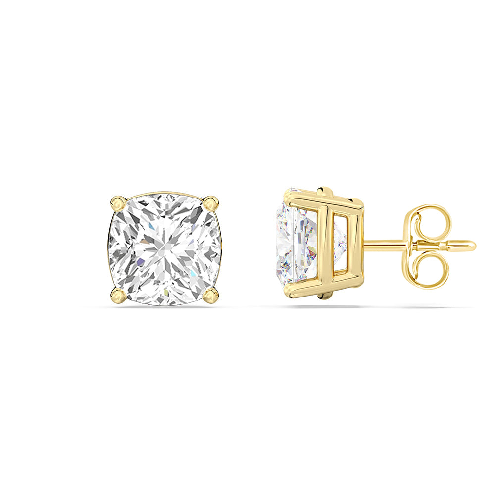 Classic Cushion Stud Earrings with 14KT Yellow Gold / Lab / 1 1/2 Cut Diamond in 14KT Yellow Gold / Lab / 1 1/2 view 5
