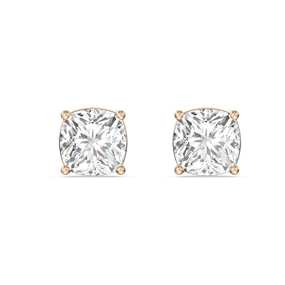 Classic Cushion Stud Earrings with 14KT Rose Gold / Lab / 2 Cut Diamond in 14KT Rose Gold / Lab / 2 view 4
