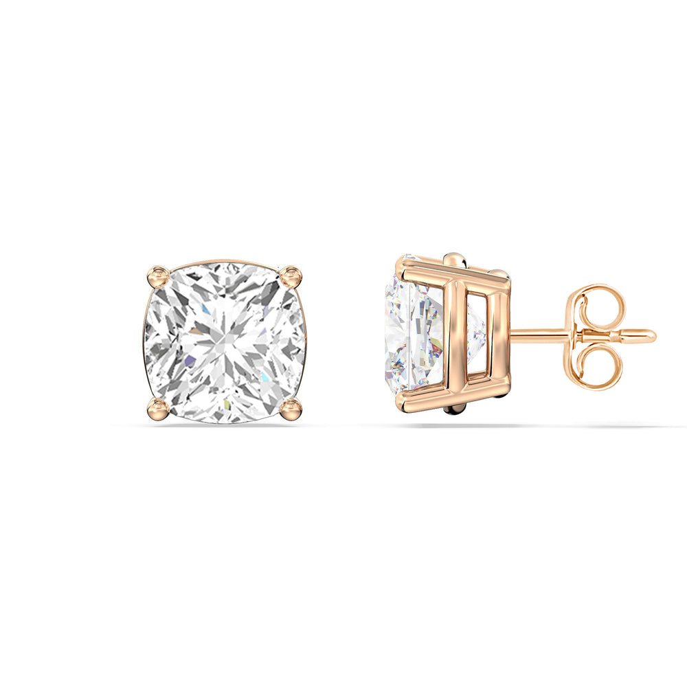 Classic Cushion Stud Earrings with 14KT Rose Gold / Lab / 2 Cut Diamond in 14KT Rose Gold / Lab / 2 view 5
