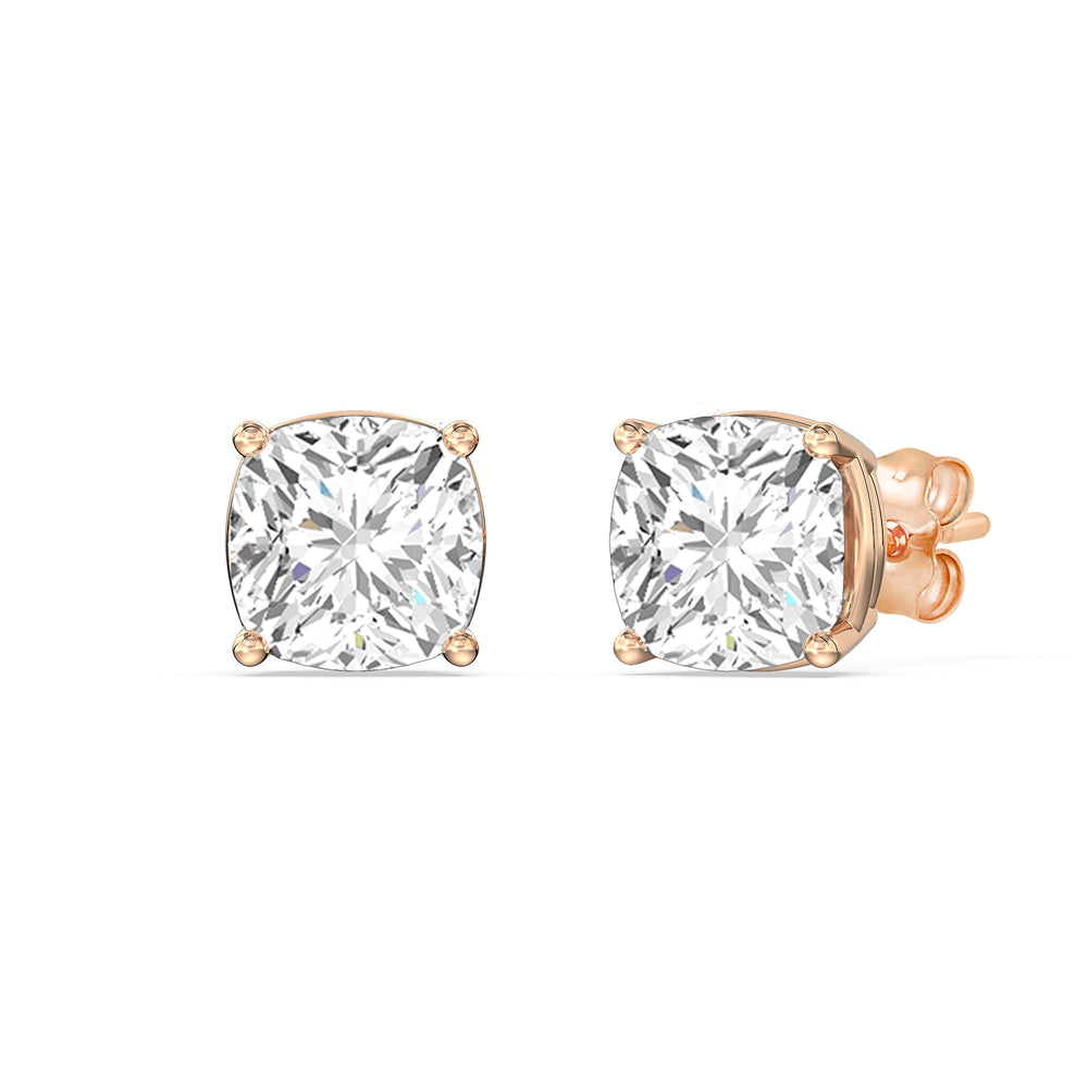 Classic Cushion Stud Earrings with 14KT Rose Gold / Lab / 2 Cut Diamond in 14KT Rose Gold / Lab / 2 view 1
