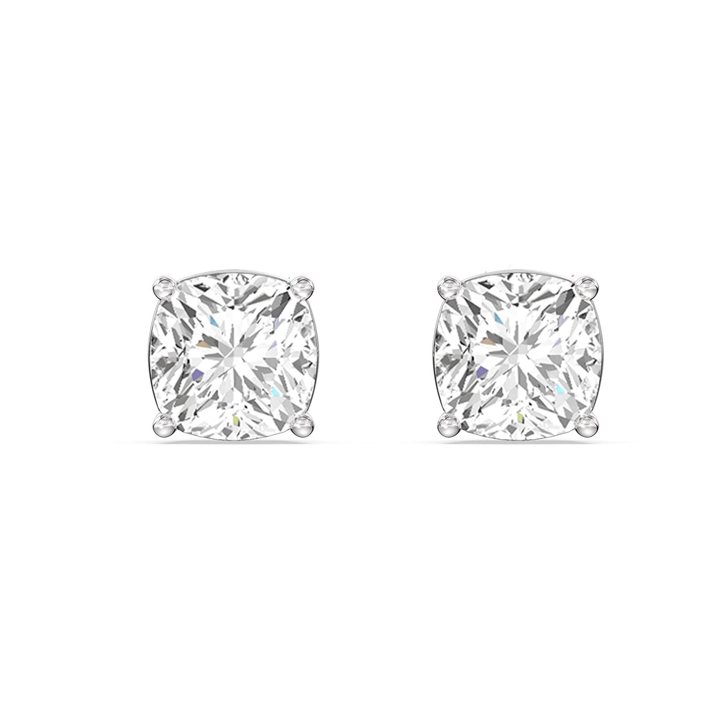 Classic Cushion Stud Earrings with 14KT White Gold / Lab / 2 Cut Diamond in 14KT White Gold / Lab / 2 view 4

