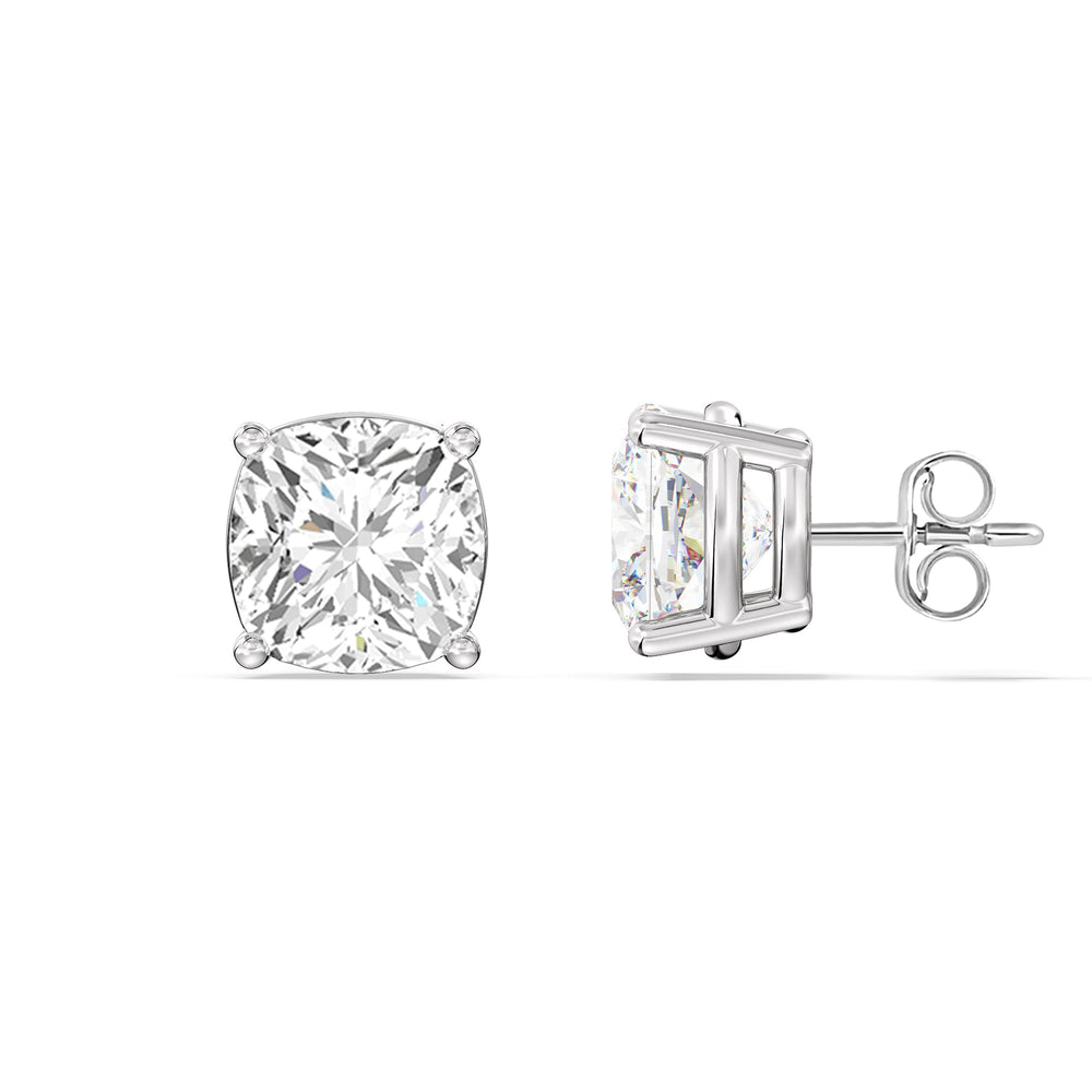 Classic Cushion Stud Earrings with 14KT White Gold / Lab / 2 Cut Diamond in 14KT White Gold / Lab / 2 view 5
