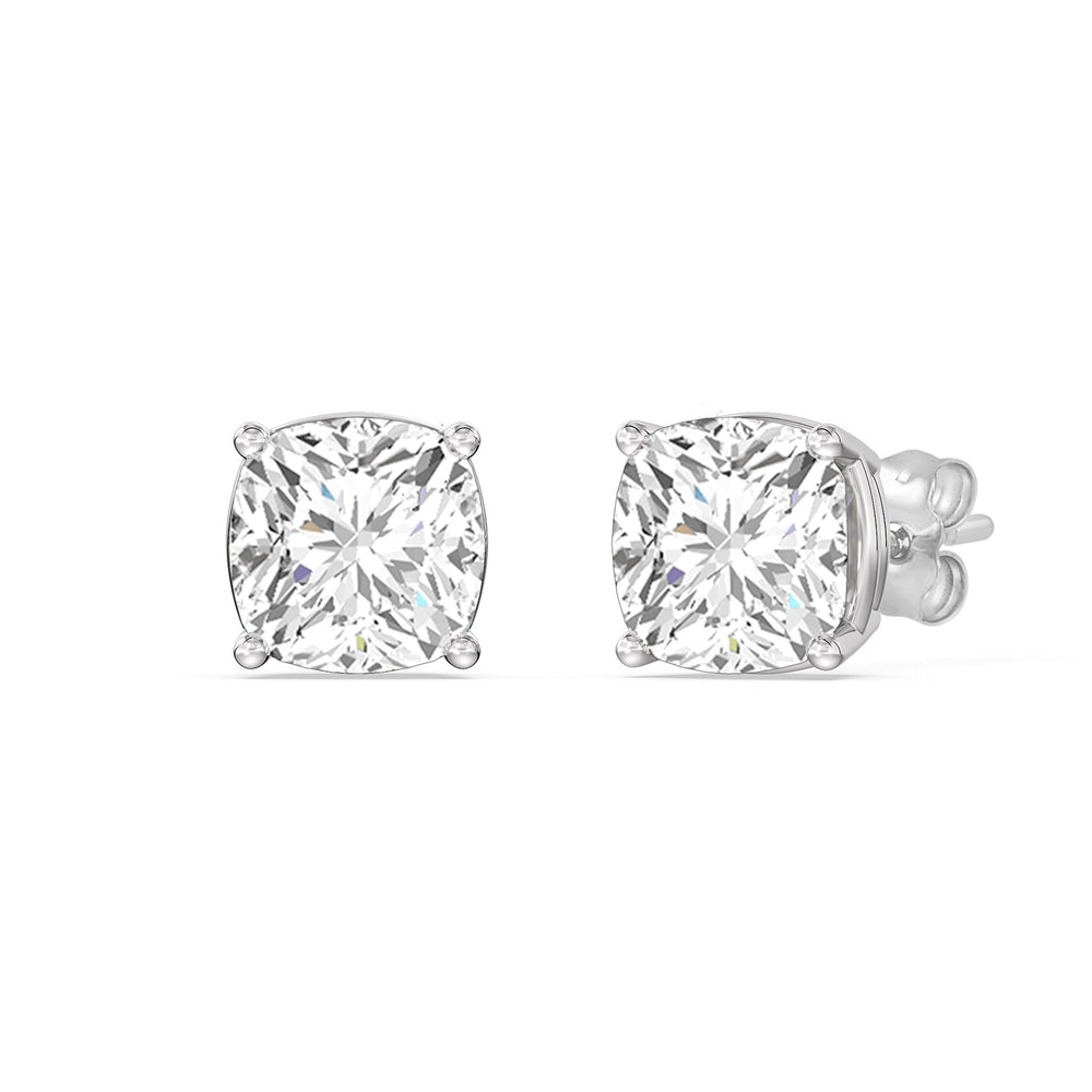 Classic Cushion Stud Earrings with 14KT White Gold / Lab / 2 Cut Diamond in 14KT White Gold / Lab / 2 view 1
