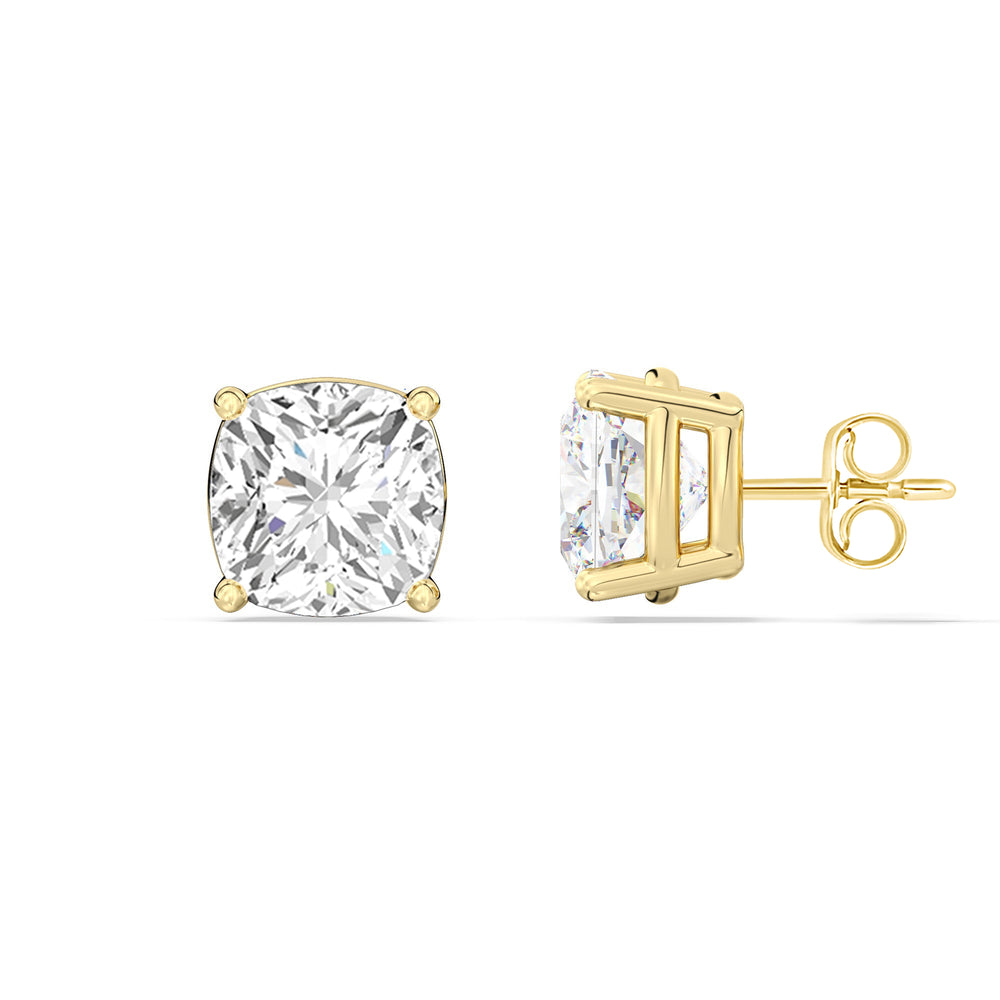 Classic Cushion Stud Earrings with 14KT Yellow Gold / Lab / 2 Cut Diamond in 14KT Yellow Gold / Lab / 2 view 5
