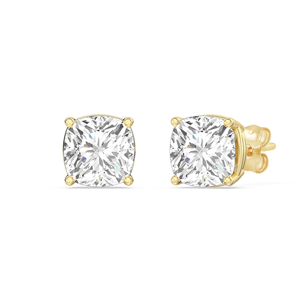 Classic Cushion Stud Earrings with 14KT Yellow Gold / Lab / 2 Cut Diamond in 14KT Yellow Gold / Lab / 2 view 1

