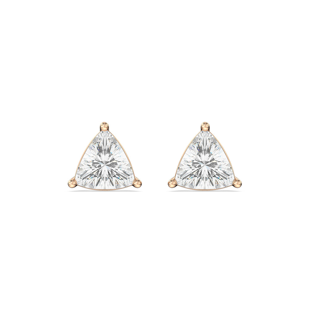 Classic Trillion Stud Earrings with 14KT Rose Gold / Lab / 1 Cut Diamond in 14KT Rose Gold / Lab / 1 view 4
