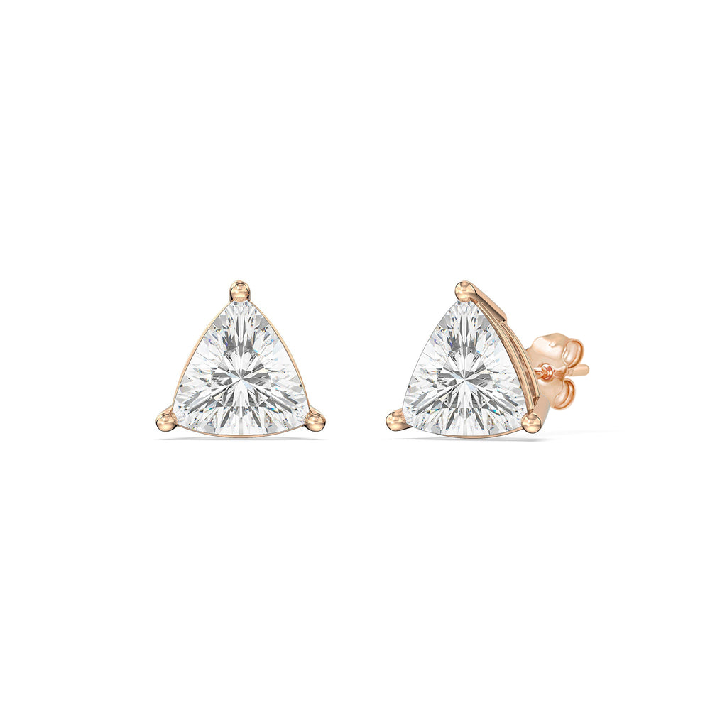 Classic Trillion Stud Earrings with 14KT Rose Gold / Lab / 1 Cut Diamond in 14KT Rose Gold / Lab / 1 view 1
