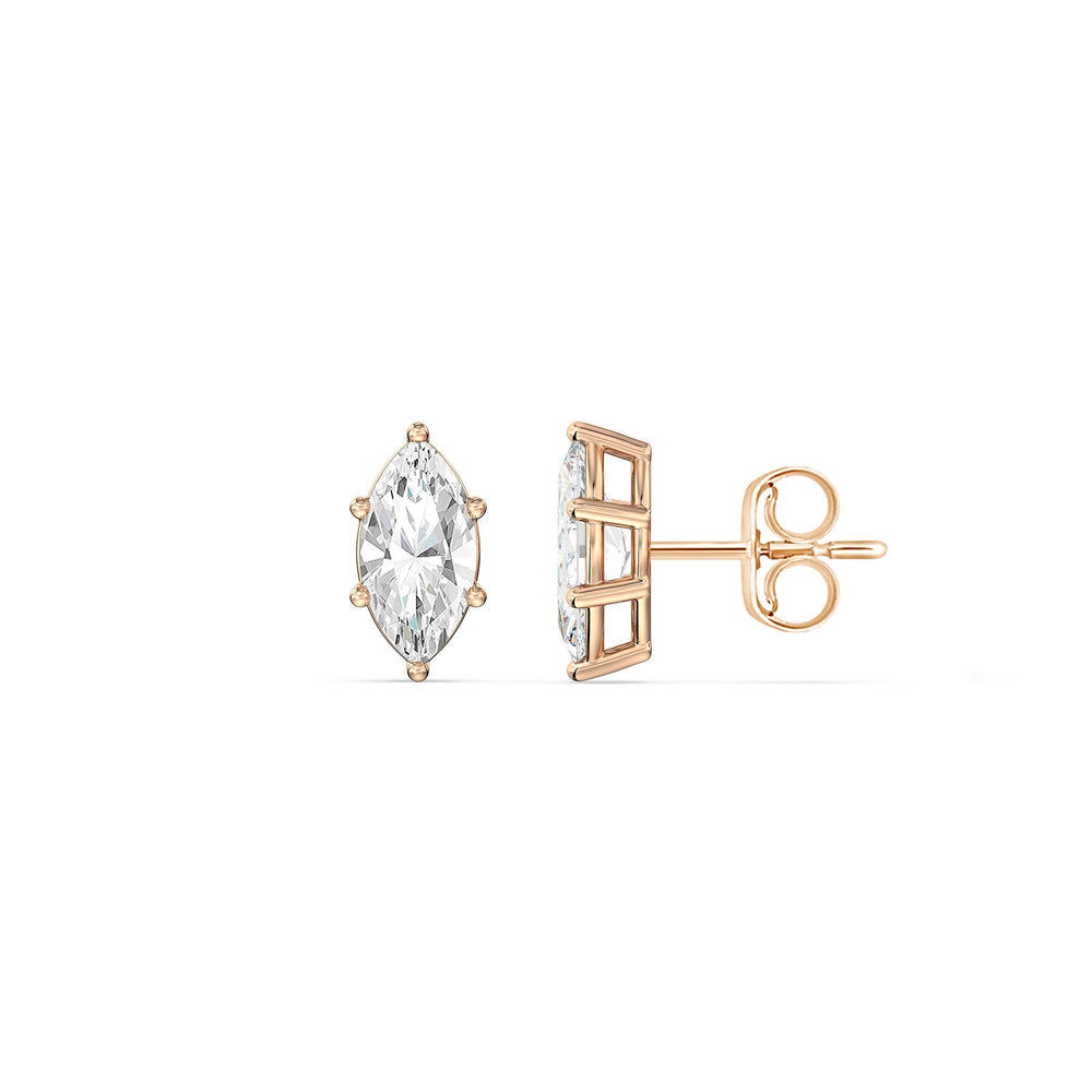 Classic Marquise Stud Earrings with 14KT Rose Gold / Lab / 1 Cut Diamond in 14KT Rose Gold / Lab / 1 view 5
