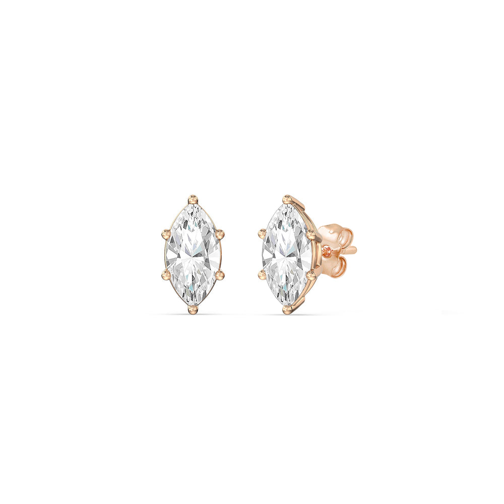 Classic Marquise Stud Earrings with 14KT Rose Gold / Lab / 1 Cut Diamond in 14KT Rose Gold / Lab / 1 view 1
