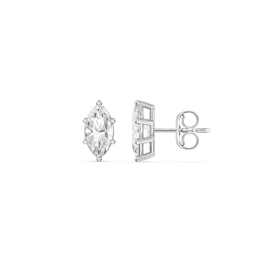 Classic Marquise Stud Earrings with 14KT White Gold / Lab / 1 Cut Diamond in 14KT White Gold / Lab / 1 view 5
