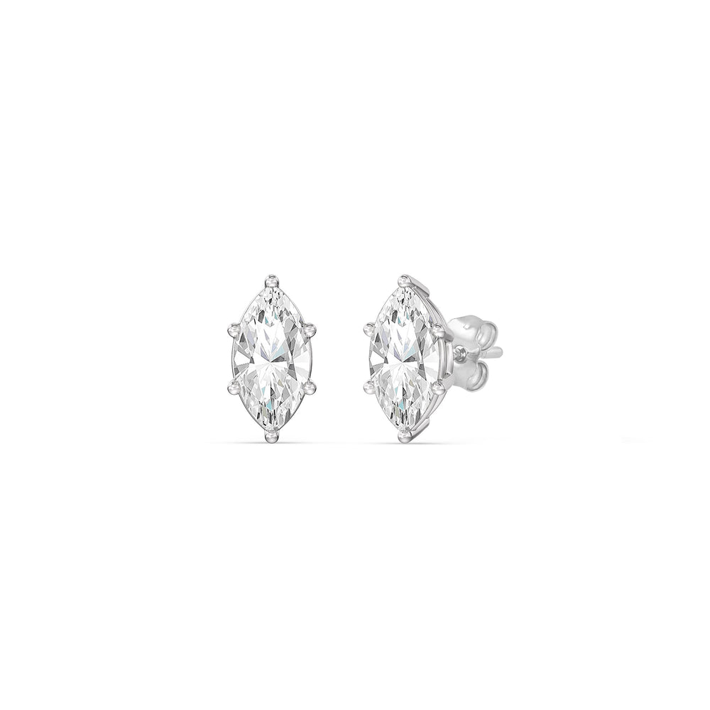 Classic Marquise Stud Earrings with 14KT White Gold / Lab / 1 Cut Diamond in 14KT White Gold / Lab / 1 view 1
