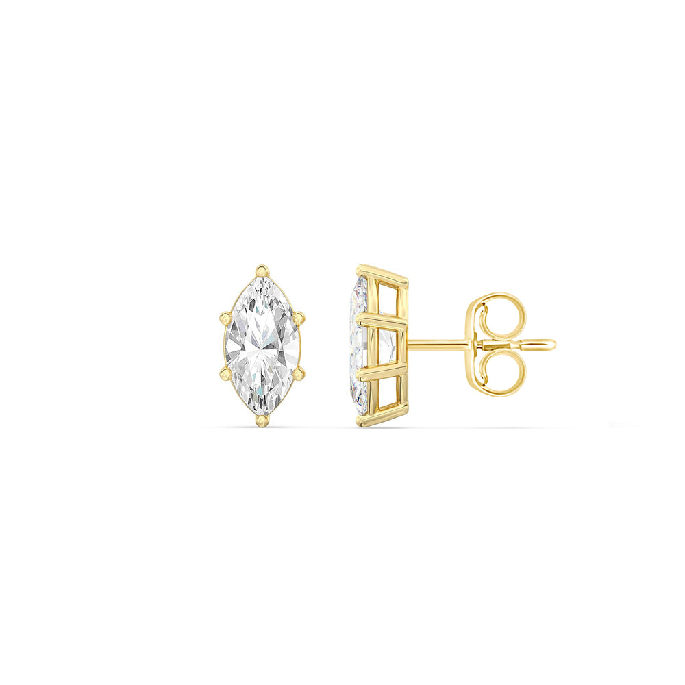 Classic Marquise Stud Earrings with 14KT Yellow Gold / Lab / 1 Cut Diamond in 14KT Yellow Gold / Lab / 1 view 5
