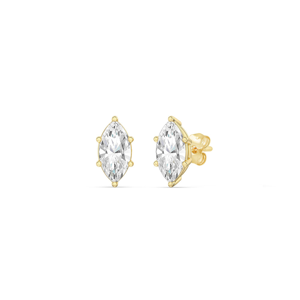 Classic Marquise Stud Earrings with 14KT Yellow Gold / Lab / 1 Cut Diamond in 14KT Yellow Gold / Lab / 1 view 1
