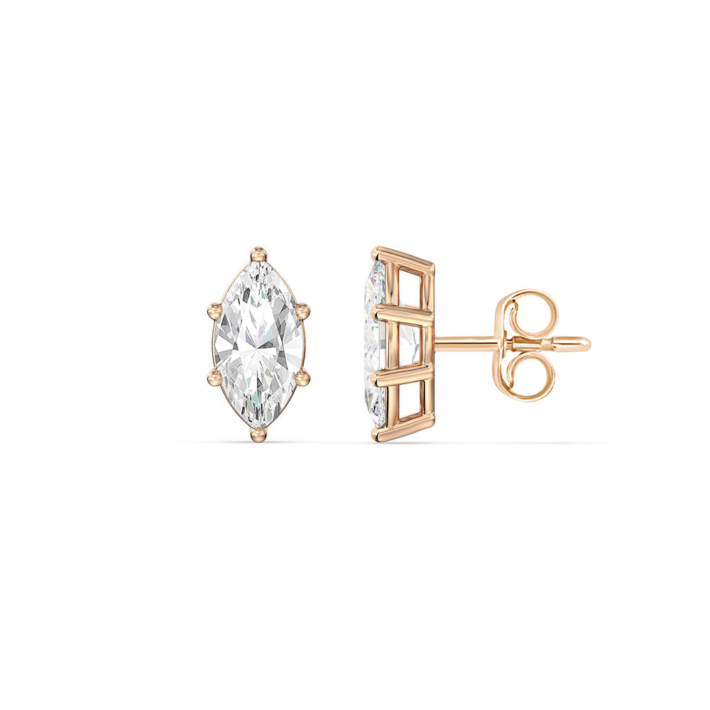 Classic Marquise Stud Earrings with 14KT Rose Gold / Lab / 2 Cut Diamond in 14KT Rose Gold / Lab / 2 view 5
