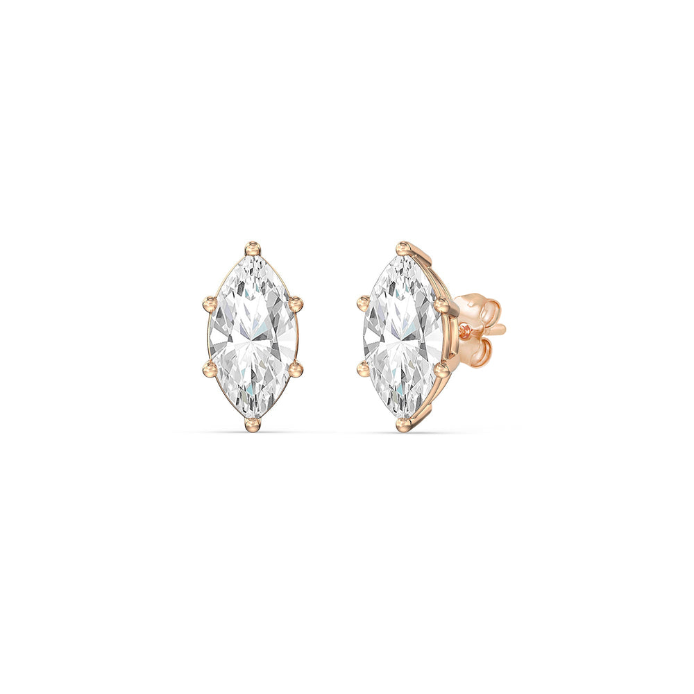 Classic Marquise Stud Earrings with 14KT Rose Gold / Lab / 2 Cut Diamond in 14KT Rose Gold / Lab / 2 view 1
