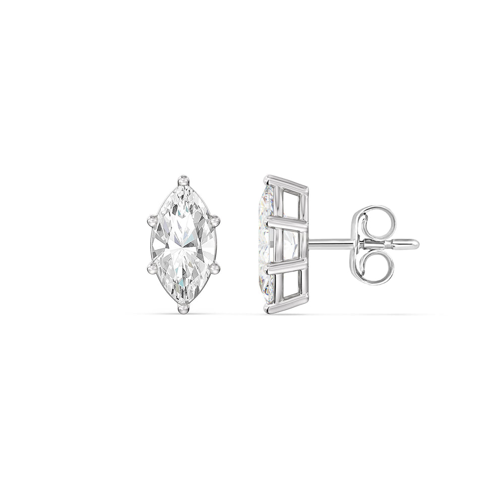 Classic Marquise Stud Earrings with 14KT White Gold / Lab / 2 Cut Diamond in 14KT White Gold / Lab / 2 view 5
