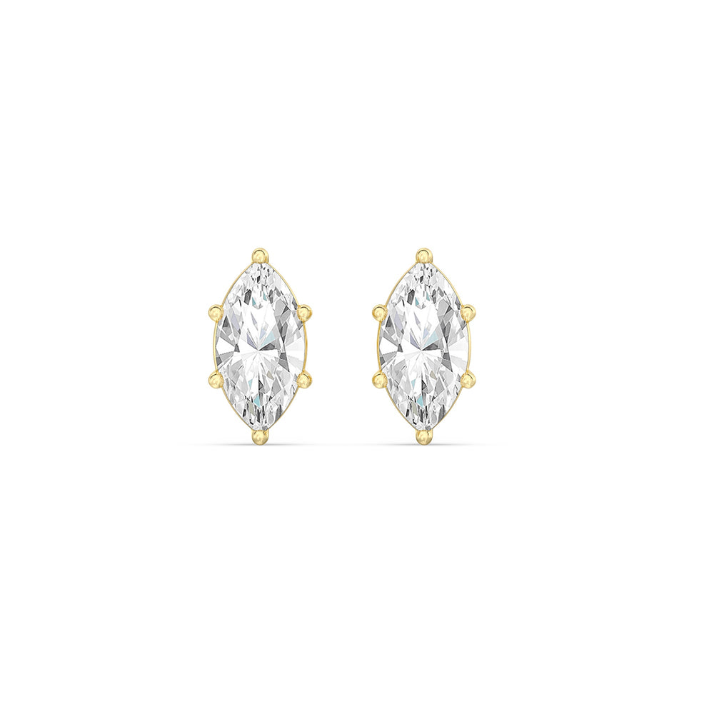 Classic Marquise Stud Earrings with 14KT Yellow Gold / Lab / 2 Cut Diamond in 14KT Yellow Gold / Lab / 2 view 4
