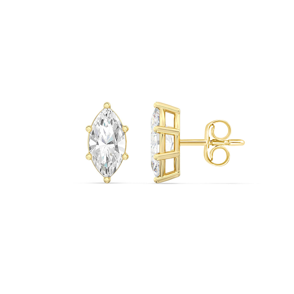 Classic Marquise Stud Earrings with 14KT Yellow Gold / Lab / 2 Cut Diamond in 14KT Yellow Gold / Lab / 2 view 5
