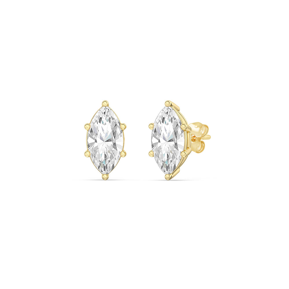 Classic Marquise Stud Earrings with 14KT Yellow Gold / Lab / 2 Cut Diamond in 14KT Yellow Gold / Lab / 2 view 1
