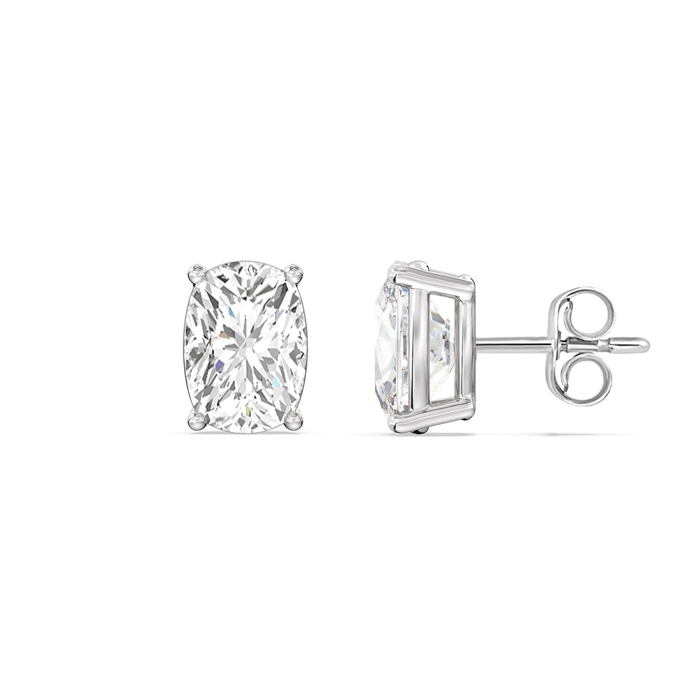 Classic Elongated Cushion Stud Earrings with 14KT White Gold / Lab / 1 Cut Diamond in 14KT White Gold / Lab / 1 view 5
