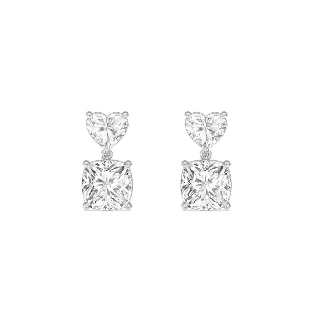 Elegance Heart and Cushion Drop Studs with 18KT White Gold / Lab / 2 Cut Diamond in 14KT White Gold / Lab / 2 view 2
