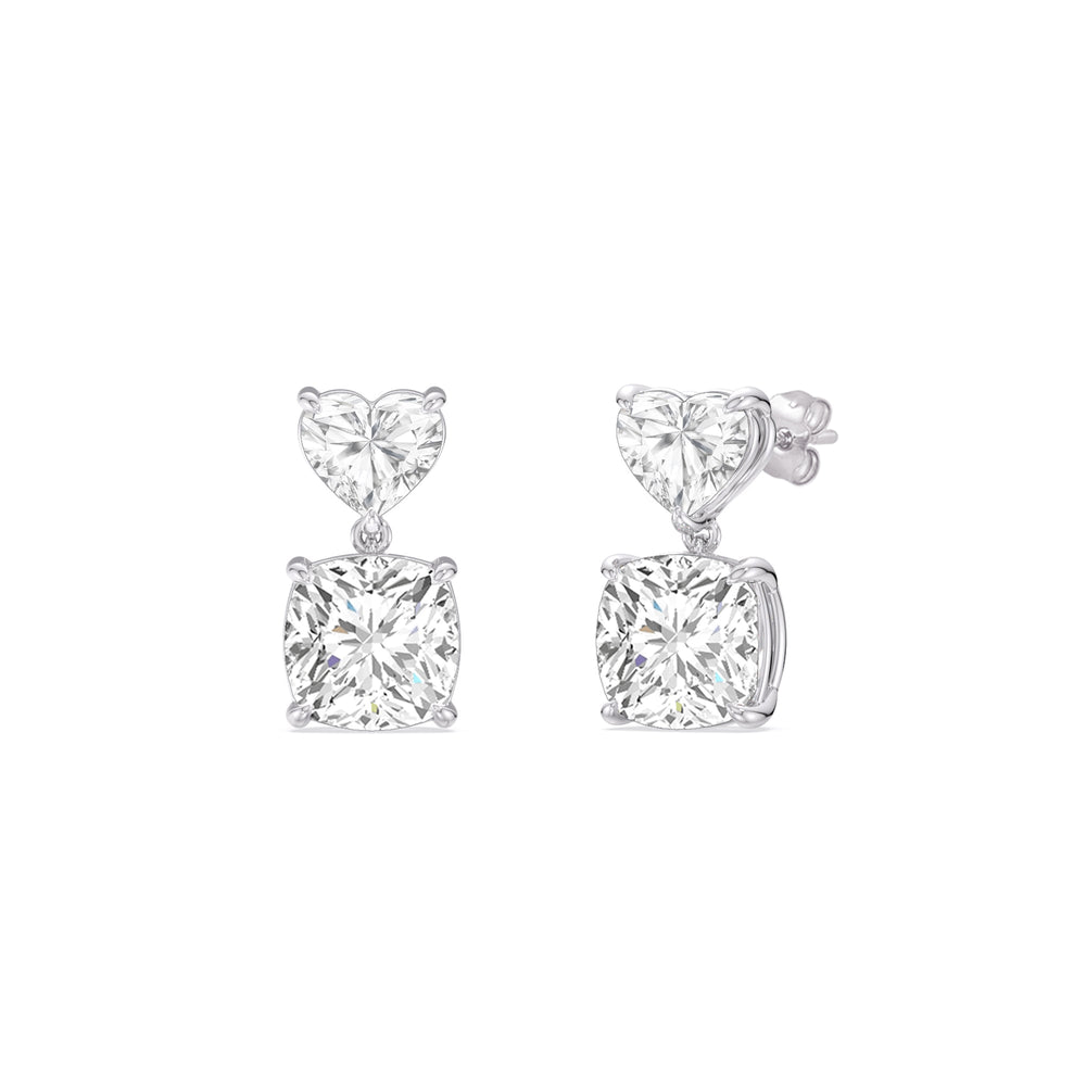 Elegance Heart and Cushion Drop Studs with 18KT White Gold / Lab / 2 Cut Diamond in 14KT White Gold / Lab / 2 view 1
