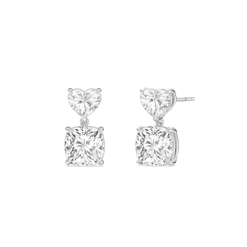 Elegance Heart and Cushion Drop Studs