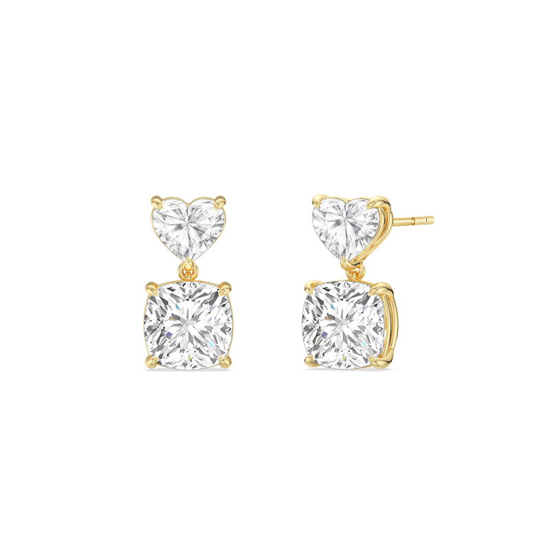 Elegance Heart and Cushion Drop Studs