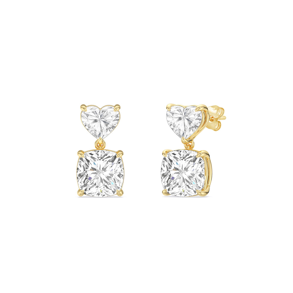 Elegance Heart and Cushion Drop Studs with 18KT Yellow Gold / Lab / 2 Cut Diamond in 14KT Yellow Gold / Lab / 2 view 1
