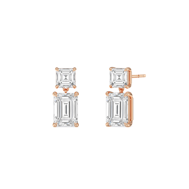 Elegance Asscher and Emerald Drop Studs