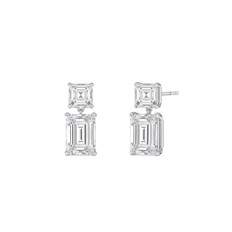 Elegance Asscher and Emerald Drop Studs