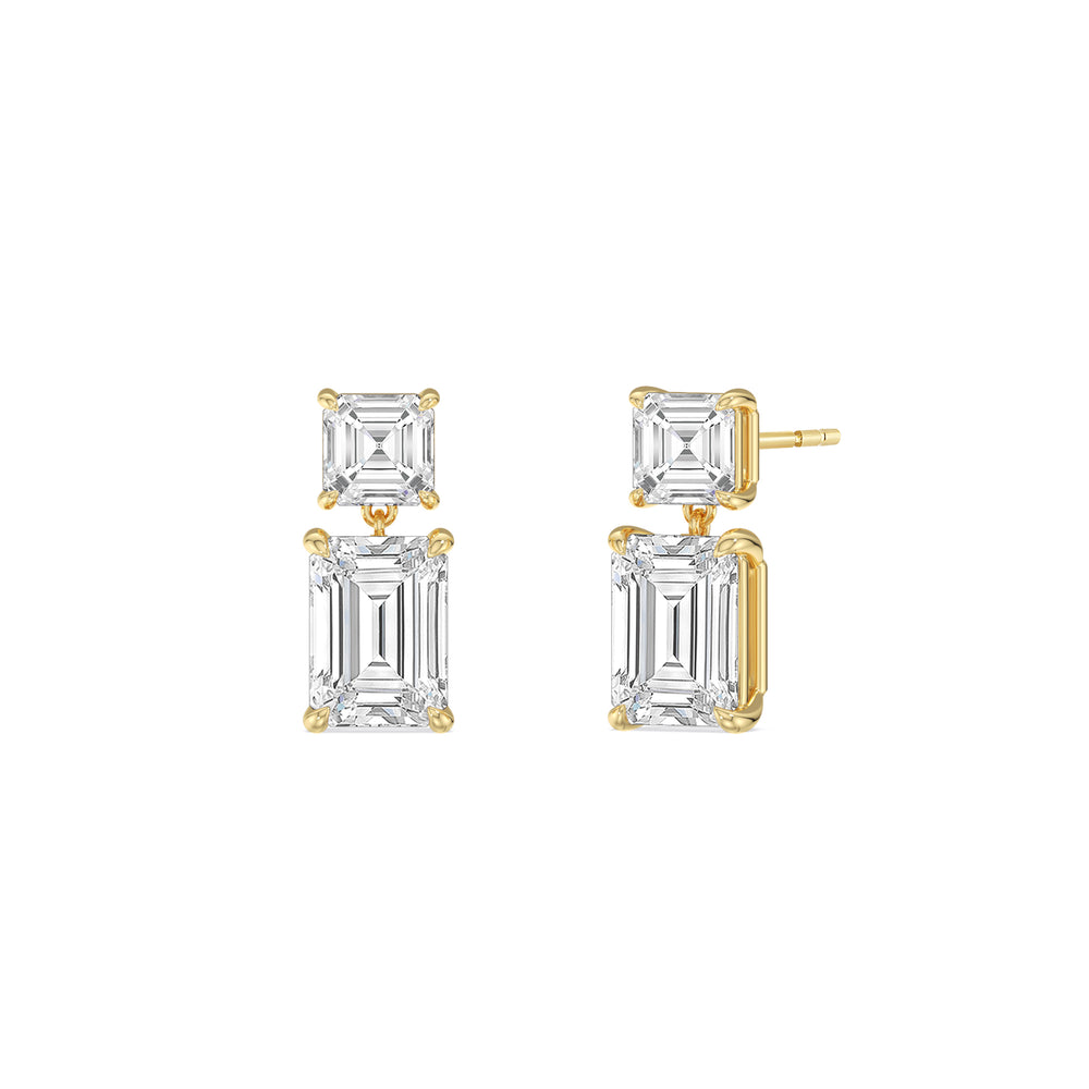Elegance Asscher and Emerald Drop Studs with 18KT Yellow Gold / Lab / 2 Cut Diamond in 14KT Yellow Gold / Lab / 2 view 1
