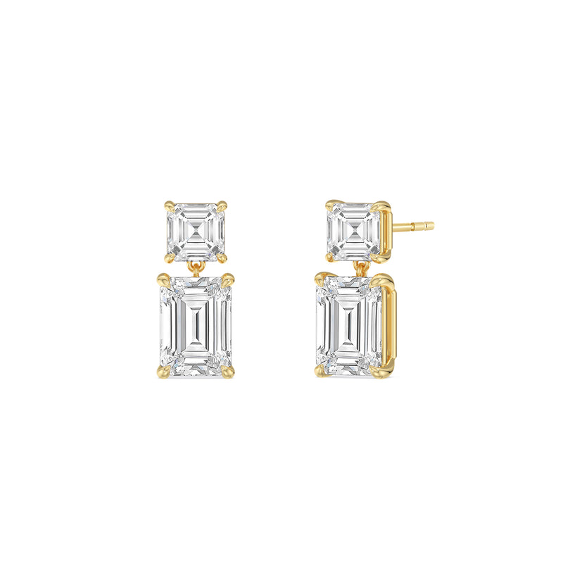 Elegance Asscher and Emerald Drop Studs