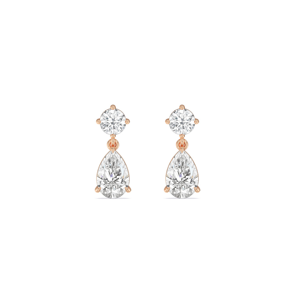 Elegance Pear Drop Earrings with 18KT Rose Gold / Lab / 2 Cut Diamond in 14KT Rose Gold / Lab / 2 view 2
