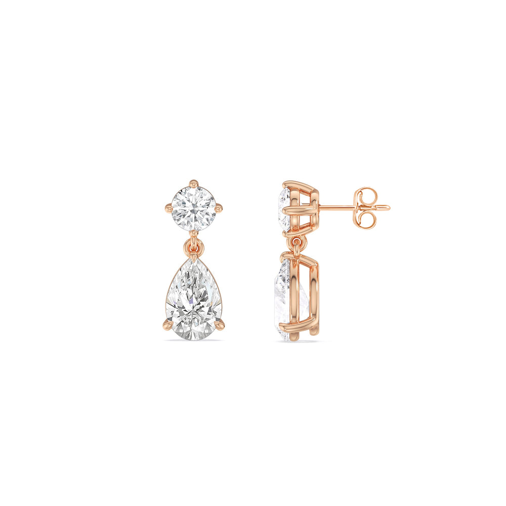 Elegance Pear Drop Earrings with 18KT Rose Gold / Lab / 2 Cut Diamond in 14KT Rose Gold / Lab / 2 view 3
