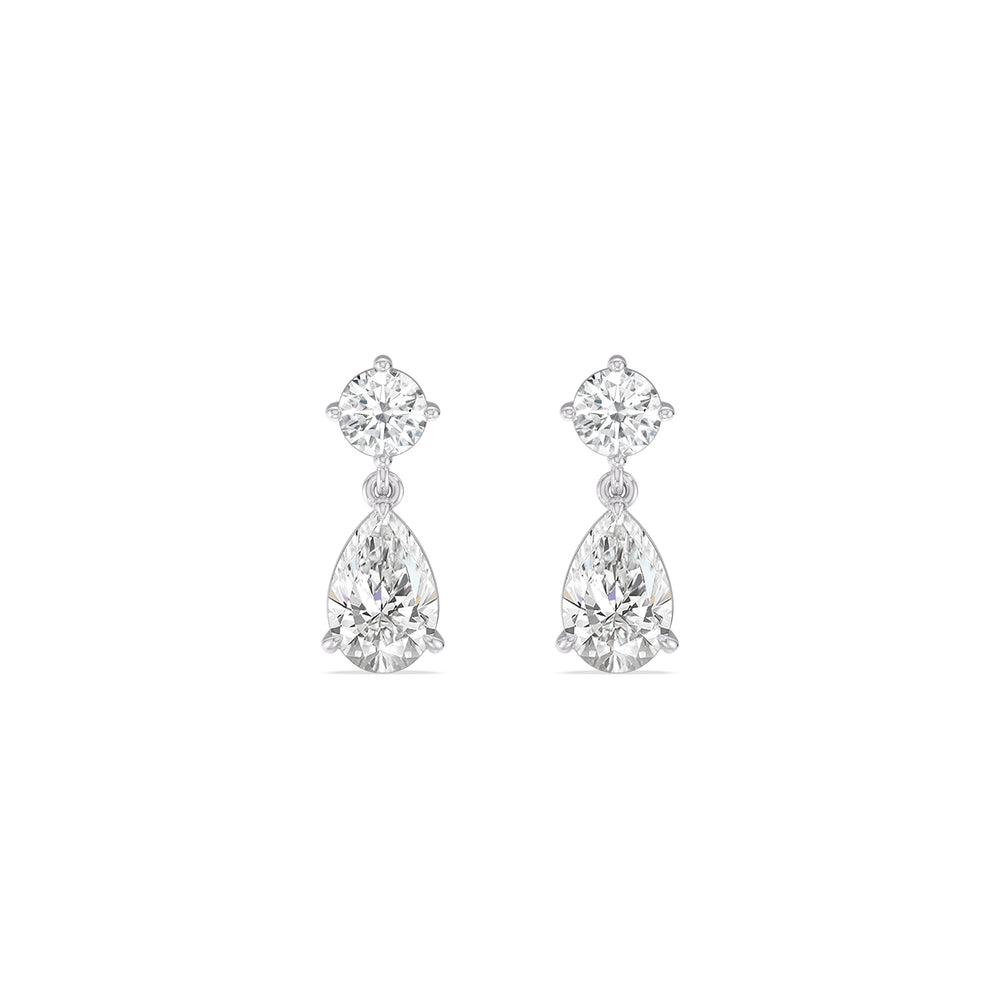 Elegance Pear Drop Earrings with 18KT White Gold / Lab / 2 Cut Diamond in 14KT White Gold / Lab / 2 view 2
