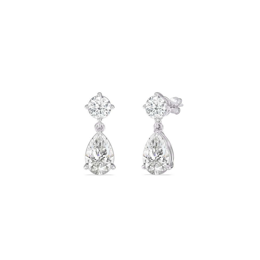Elegance Pear Drop Earrings with 18KT White Gold / Lab / 2 Cut Diamond in 14KT White Gold / Lab / 2 view 1
