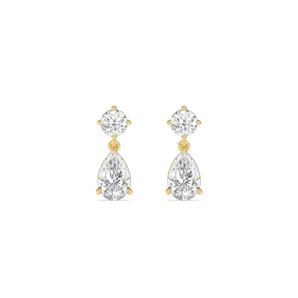 Elegance Pear Drop Earrings with 18KT Yellow Gold / Lab / 2 Cut Diamond in 14KT Yellow Gold / Lab / 2 view 2

