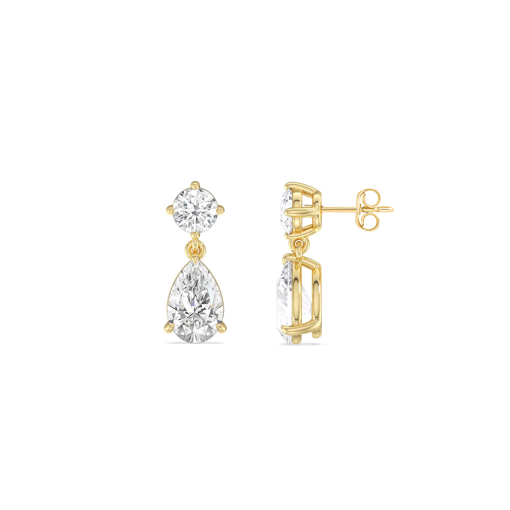 Elegance Pear Drop Earrings with 18KT Yellow Gold / Lab / 2 Cut Diamond in 14KT Yellow Gold / Lab / 2 view 3
