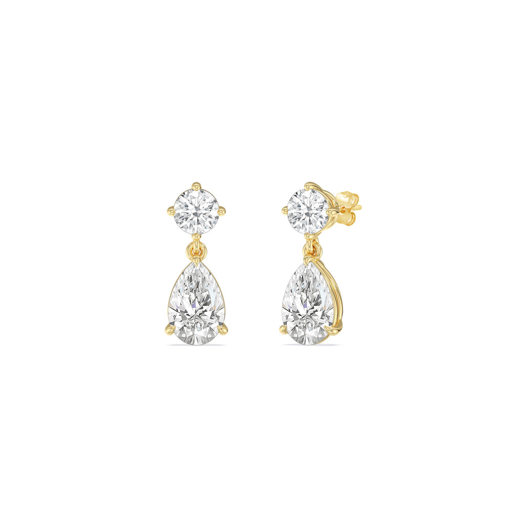 Elegance Pear Drop Earrings with 18KT Yellow Gold / Lab / 2 Cut Diamond in 14KT Yellow Gold / Lab / 2 view 1
