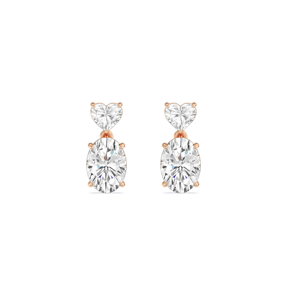 Elegance Heart and Oval Drop Studs with 18KT Rose Gold / Lab / 2 Cut Diamond in 14KT Rose Gold / Lab / 2 view 2
