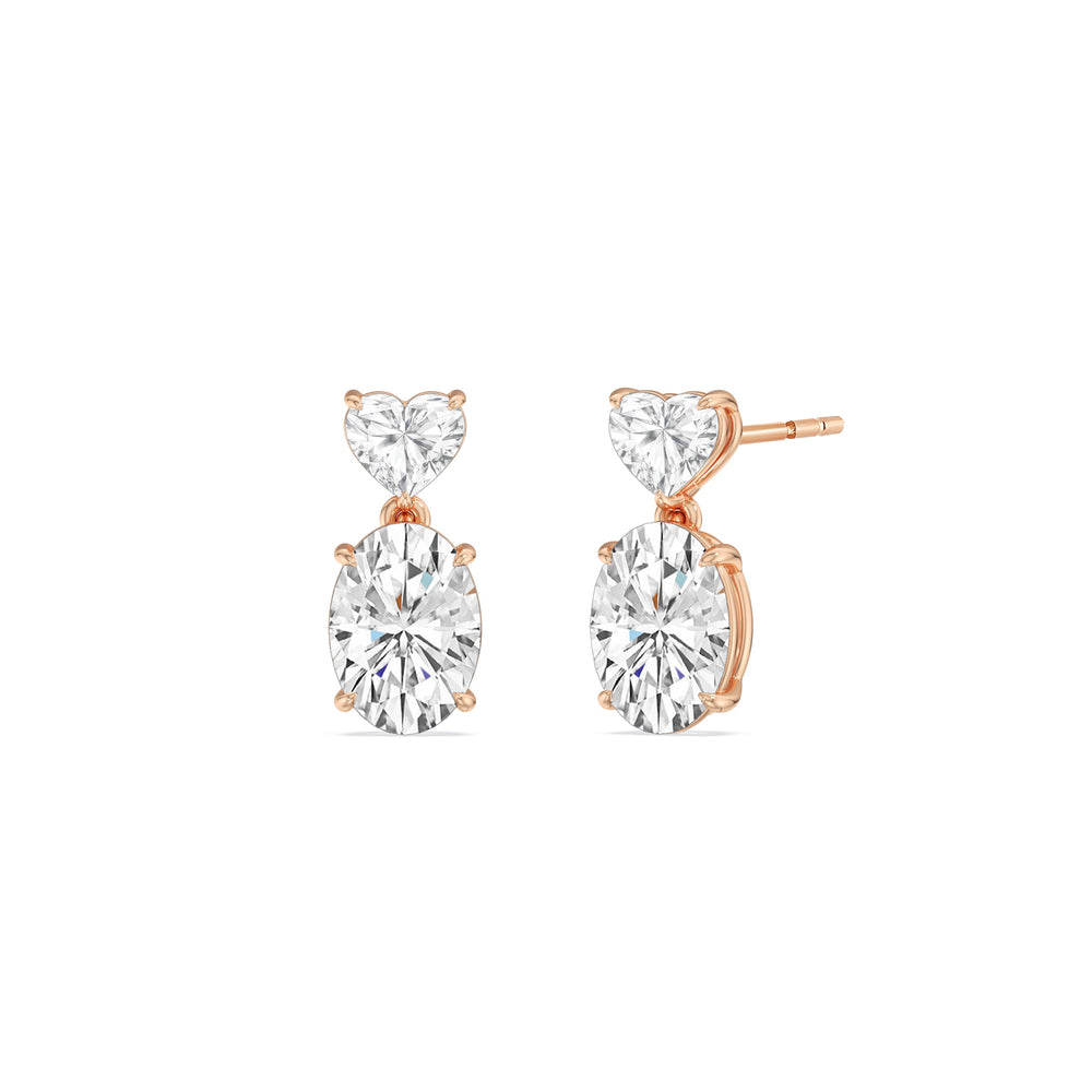 Elegance Heart and Oval Drop Studs with 18KT Rose Gold / Lab / 2 Cut Diamond in 14KT Rose Gold / Lab / 2 view 1
